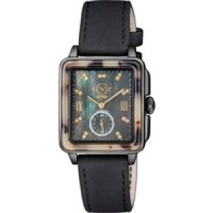 Gv2 9243 WoMens Bari Tortoise Swiss Quartz Diamond Watch – Black Leather – One Size