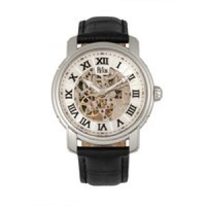 Reign Mens Kahn Automatic Skeleton Leather-Band Watch – Silver Stainless Steel – One Size