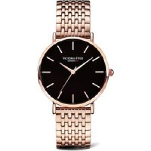 Victoria Hyde London Womens Seven Sisters Classic Mesh Black Rose Gold Watch – One Size