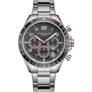 Anthony James Mens Hand Assembled Tachymeter Chrono Steel Black Stainless Steel – One Size