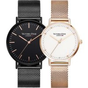 Victoria Hyde London Unisex Couple Watches Gift Set Black Rose Gold – Black & Rose Gold Stainless Steel – One Size