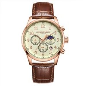 Anthony James Mens Hand Assembled Moonphase Chronograph Rose White Leather – One Size