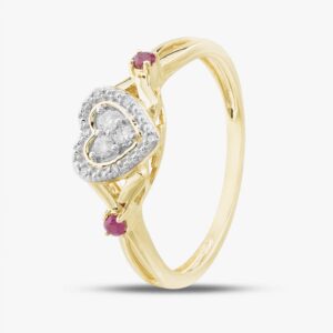 9ct Yellow Gold 0.08ct Good Minimize Diamond & Ruby Center Formed Ring THR33571-08RD (YG)