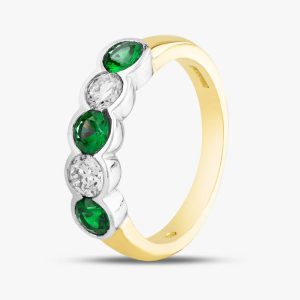 18ct Yellow Gold Brilliant Cut Emerald & Diamond Five Stone Ring 43680G4 P
