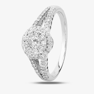 9ct White Gold 0.50ct Diamond Halo Cluster Ring THR15202-50 O