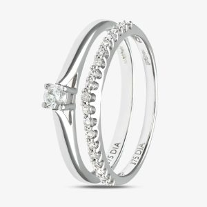 9ct White Gold 0.25ct Diamond Bridal Ring Set PR08560W L