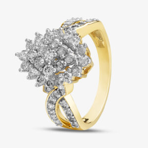 9ct Yellow Gold 1.00ct Diamond Cluster Shoulder Set Ring THR31389-100 P