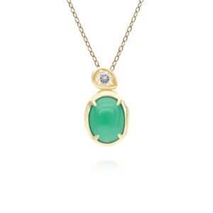 Abnormal Oval Dyed Inexperienced Chalcedony & Topaz Pendant In 18ct Gold Plated SterlIng Silver