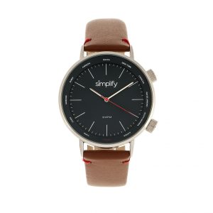 Simplify Unisex The 3300 Leather-based-Band Watch – Brown/Army Stainless Metal – One Dimension