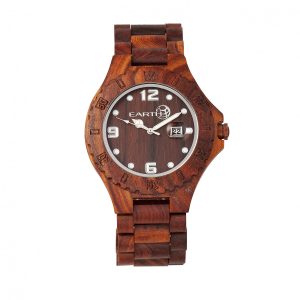 Earth Wood Unisex Raywood Bracelet Watch w/Date – Red – One Size