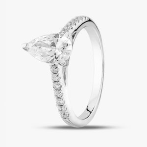 9ct White Gold Lab Grown 1.20ct Pear & Brilliant Cut Diamond Shoulder Set Solitaire Ring LGR35522-120 O