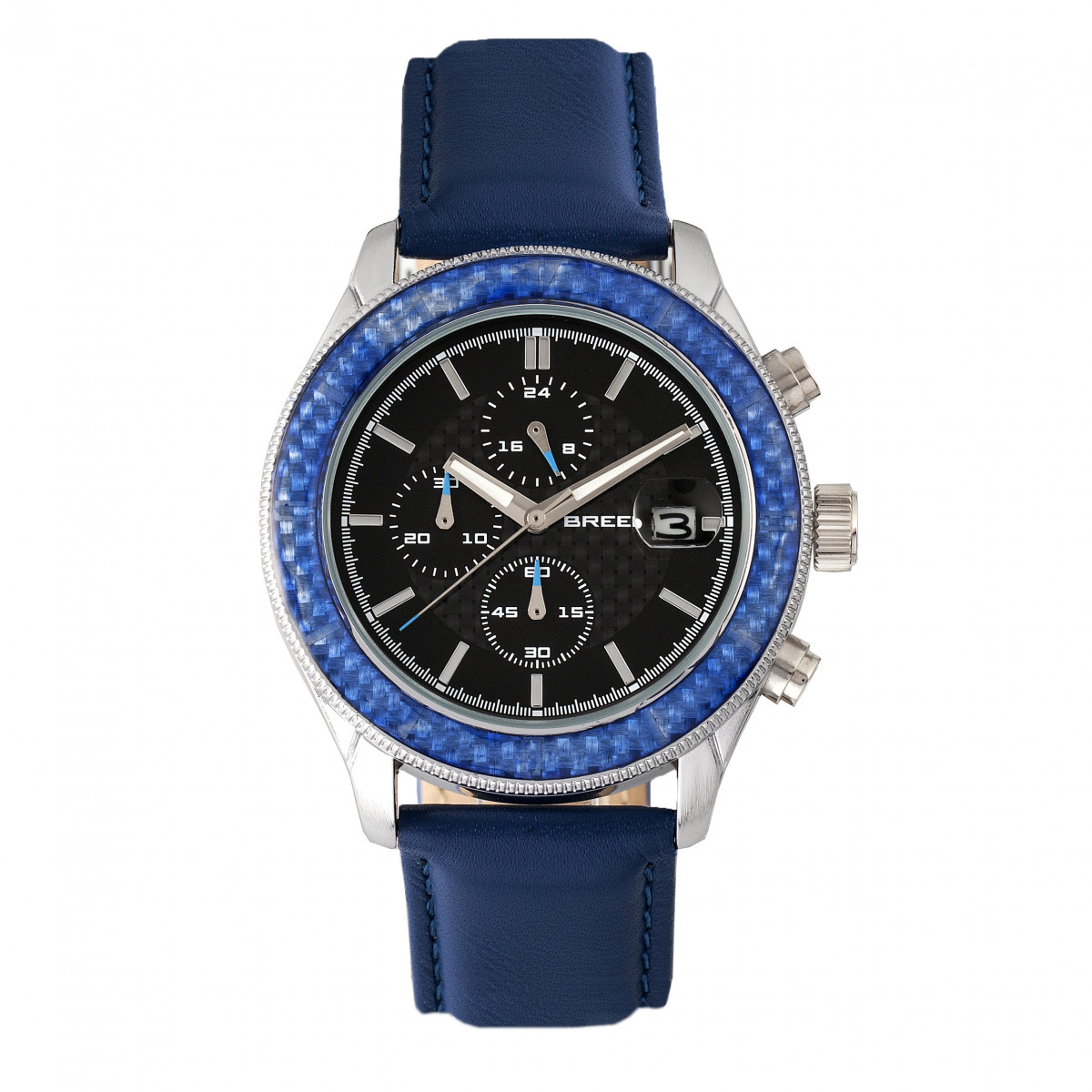 Breed Mens Maverick Chronograph Leather-based-Band Watch w/Date - Blue Stainless Metal - One Measurement