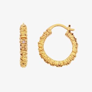 Hot Diamonds Believe 18ct Gold Plated Diamond Textured Hoop Earrings DE685