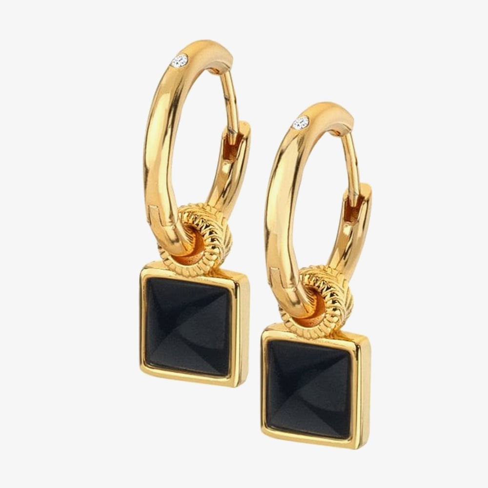Hot Diamonds 18ct Gold Plated Black Onyx Diamond Hoop Dropper Earrings DE737