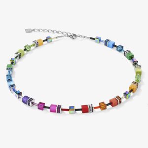 Coeur De Lion GeoCUBE Multicolour Rainbow Silver Crystal Bead Necklace 2838/10-1520