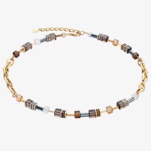 Coeur De Lion Ladies GeoCUBE Gold Tone Smokey Quartz Necklace 4524/10-1116
