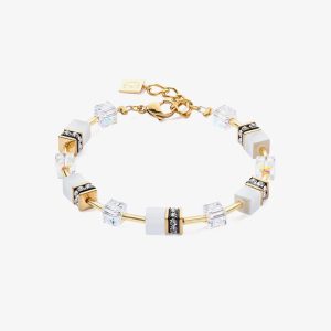 Coeur De Lion GeoCUBE Iconic Gold Plated Multicolour Rainbow Crystal Bead Bracelet 2810/30-1416