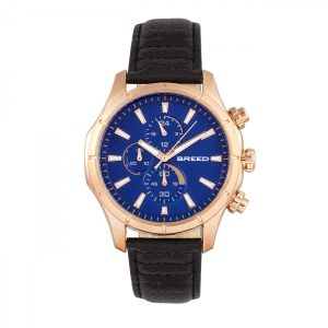 Breed Mens Lacroix Chronograph Leather-based-Band Watch – Rose Gold Stainless Metal – One Measurement