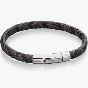 Fred Bennett Antique Grey Woven Leather 21.5cm Bracelet B5276