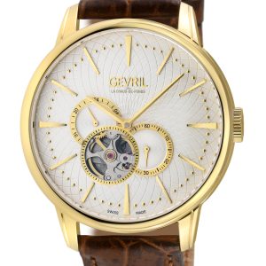 Gevril Mens Mulberry IPYG Case, Silver/White Dial with embossed textured, Authentic Italian Hand-crafted Brown Leather-based Strap. – One Dimension