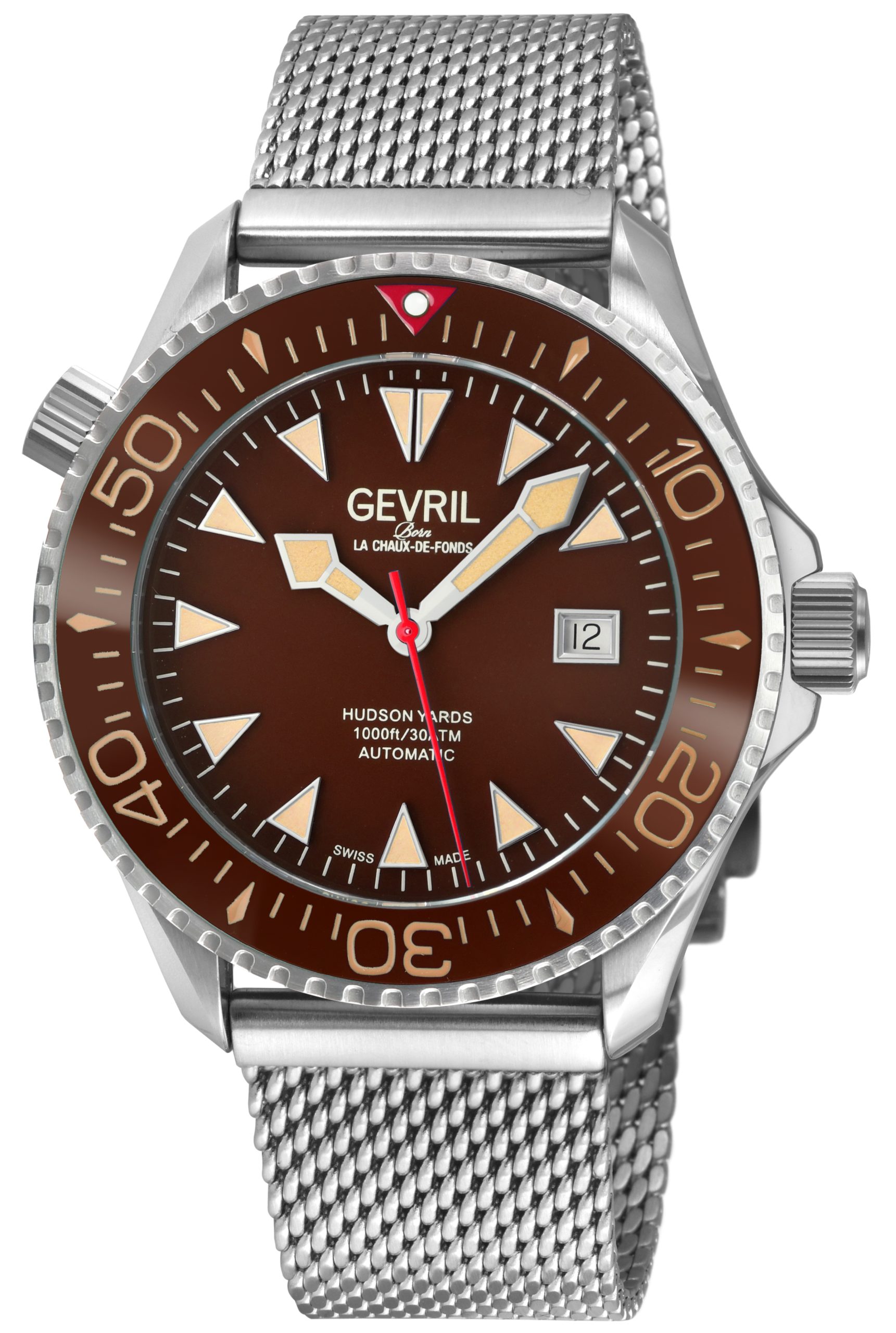 Gevril Mens Hudson Yards Chocolate Dial Swiss Computerized Watch - Silver - One Measurement