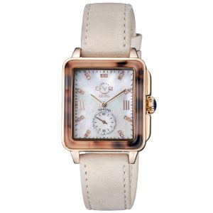 Gv2 Bari Tortoise WoMens Pink Mother of Pearl Dial Swiss Quartz Diamond Watch – Tan Leather – One Size