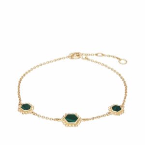 Malachite Flat Slice Hex Chain Bracelet in Gold Plated Silver