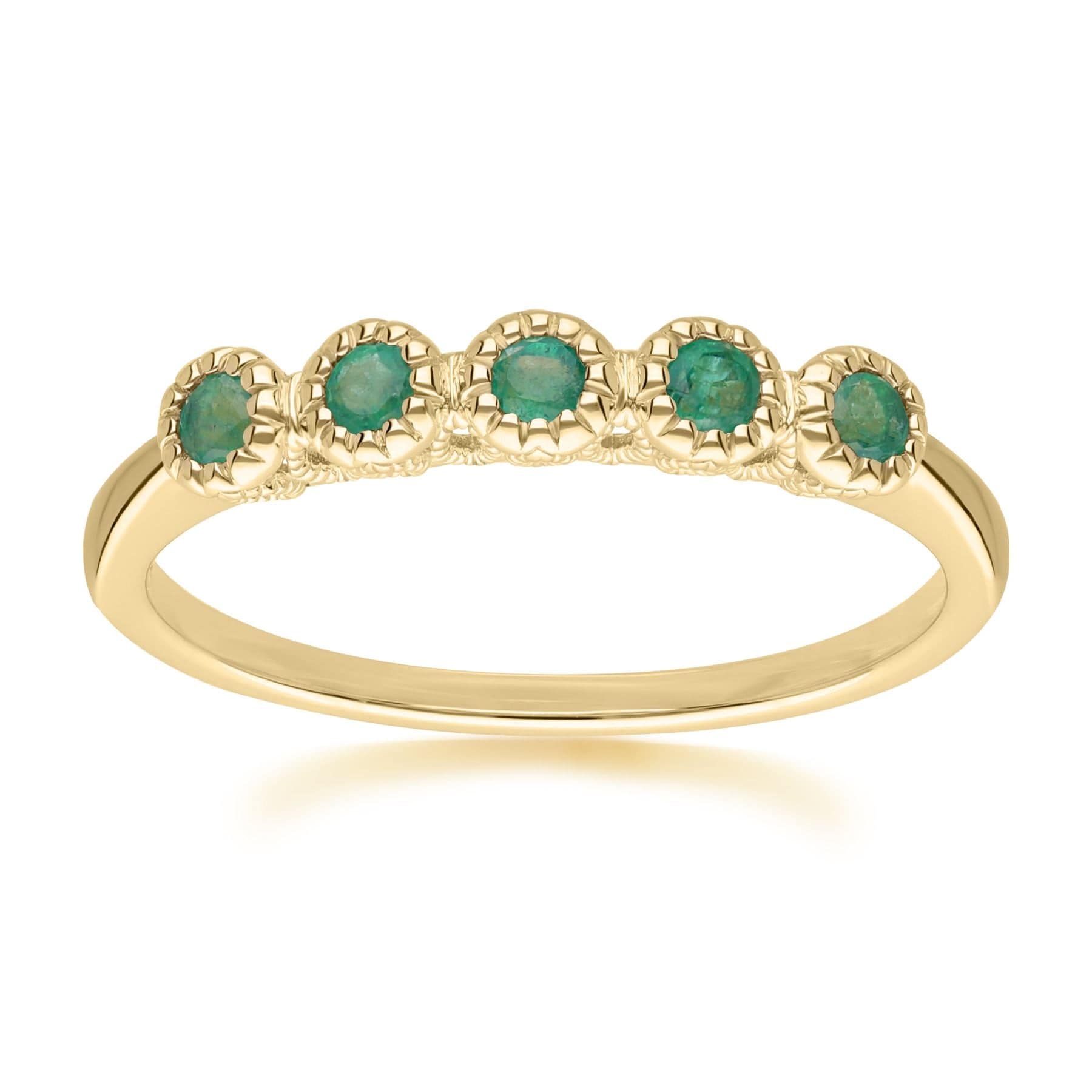 Vintage Spherical Emerald 5 Stone Eternity Ring in 9ct Yellow Gold