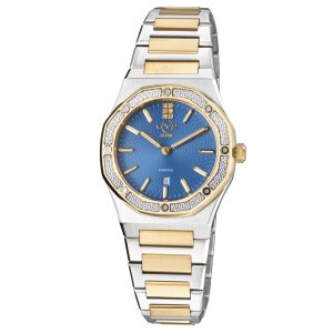 Gv2 Palmanova 12705 WoMens Swiss Quartz Blue Dial Two Tone Diamond Watch – Silver & Gold Stainless Metal – One Dimension