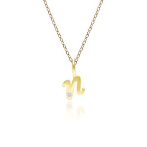 Alphabet Letter N Diamond pendant in 9ct Yellow Gold