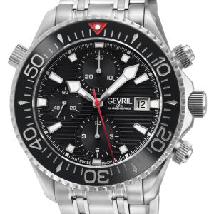 Gevril Mens Hudson Yards Chronograph Swiss Computerized, 316L Stainless Metal Case, Black Teeth Dial,316L Bracelet Watch. – Silver – One Dimension