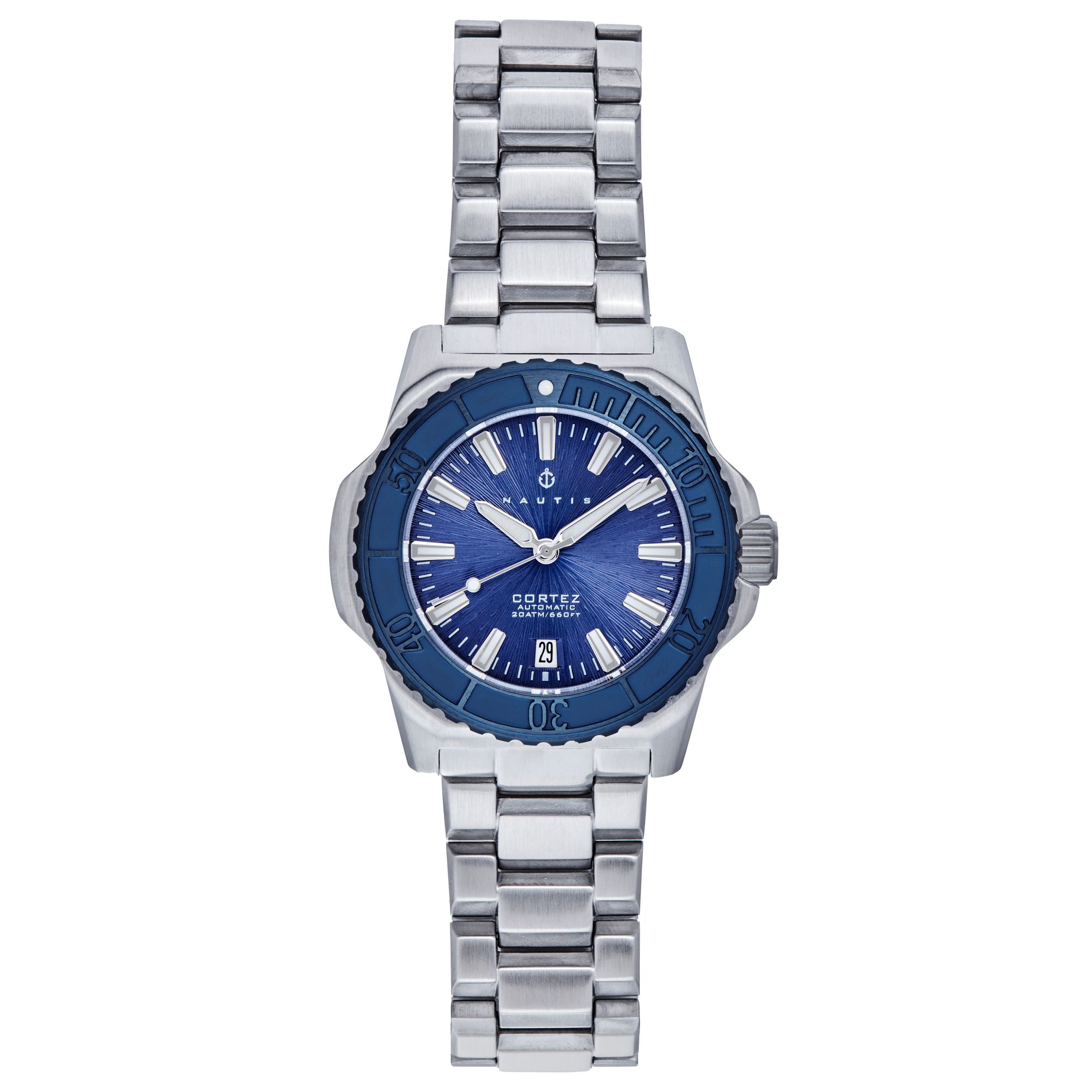 Nautis Mens Cortez Computerized Bracelet Watch w/Date - Silver Stainless Metal - One Dimension