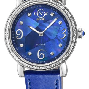 Gv2 Womens Ravenna 12613 Blue MOP Dial Leather Swiss Quartz Watch – One Size