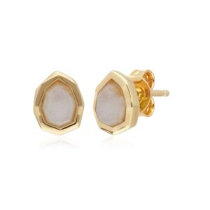 Abnormal B Gem Rainbow Moonstone Stud Earrings in Gold Plated Silver