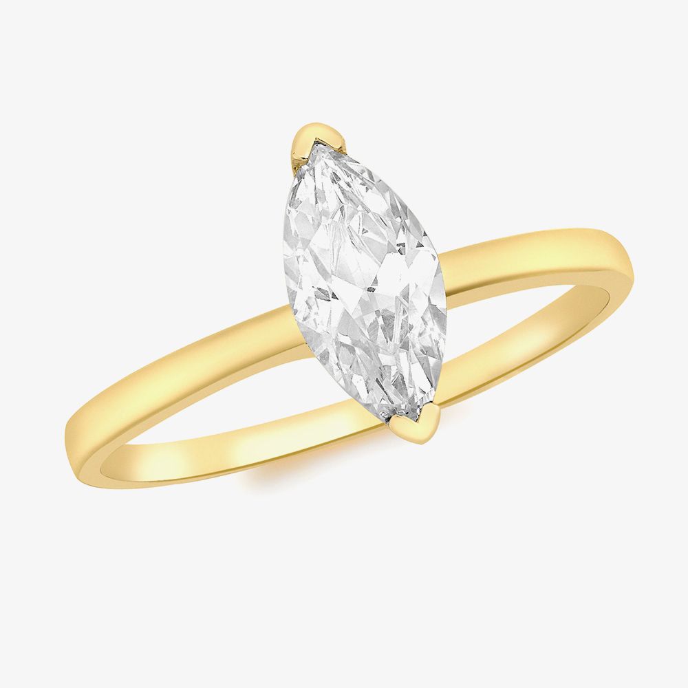 9ct Yellow Gold Marquise-Cut Crystal Solitaire Ring (M) 1.84.4941 M