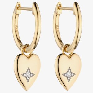 9ct Yellow Gold Diamond Heart Hoop Earrings GE2404