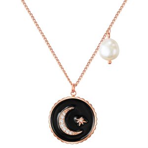 Valero Pearls Womens Necklace stainless steel rose gold freshwater cultured pearl white preciosa – Size 40cm