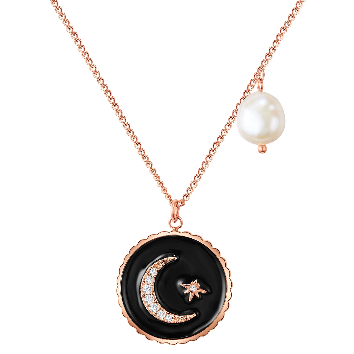 Valero Pearls Womens Necklace stainless steel rose gold freshwater cultured pearl white preciosa - Size 40cm