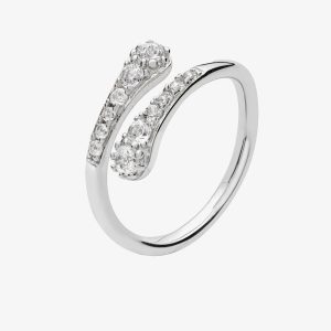 Lucy Quartermaine Silver Topaz Cross Over Skinny Drop Ring SDR2N