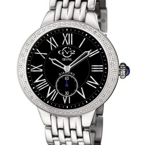 Gv2 Astor WoMens Swiss Quartz Diamond Black Dial Stainless Steel Watch – Silver – One Size