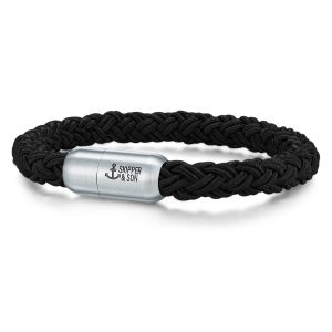 Skipper & Son Mens Son Male Nylon Bracelet – Black – Size 22 cm