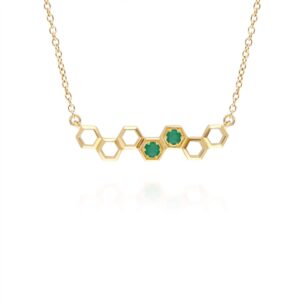 Honeycomb Impressed Emerald Hyperlink Necklace in 9ct Yellow Gold