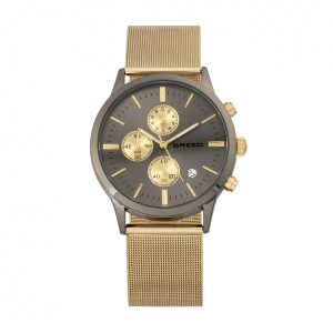 Breed Mens Espinosa Chronograph Mesh-Bracelet Watch w/ Date – Gold Stainless Metal – One Measurement