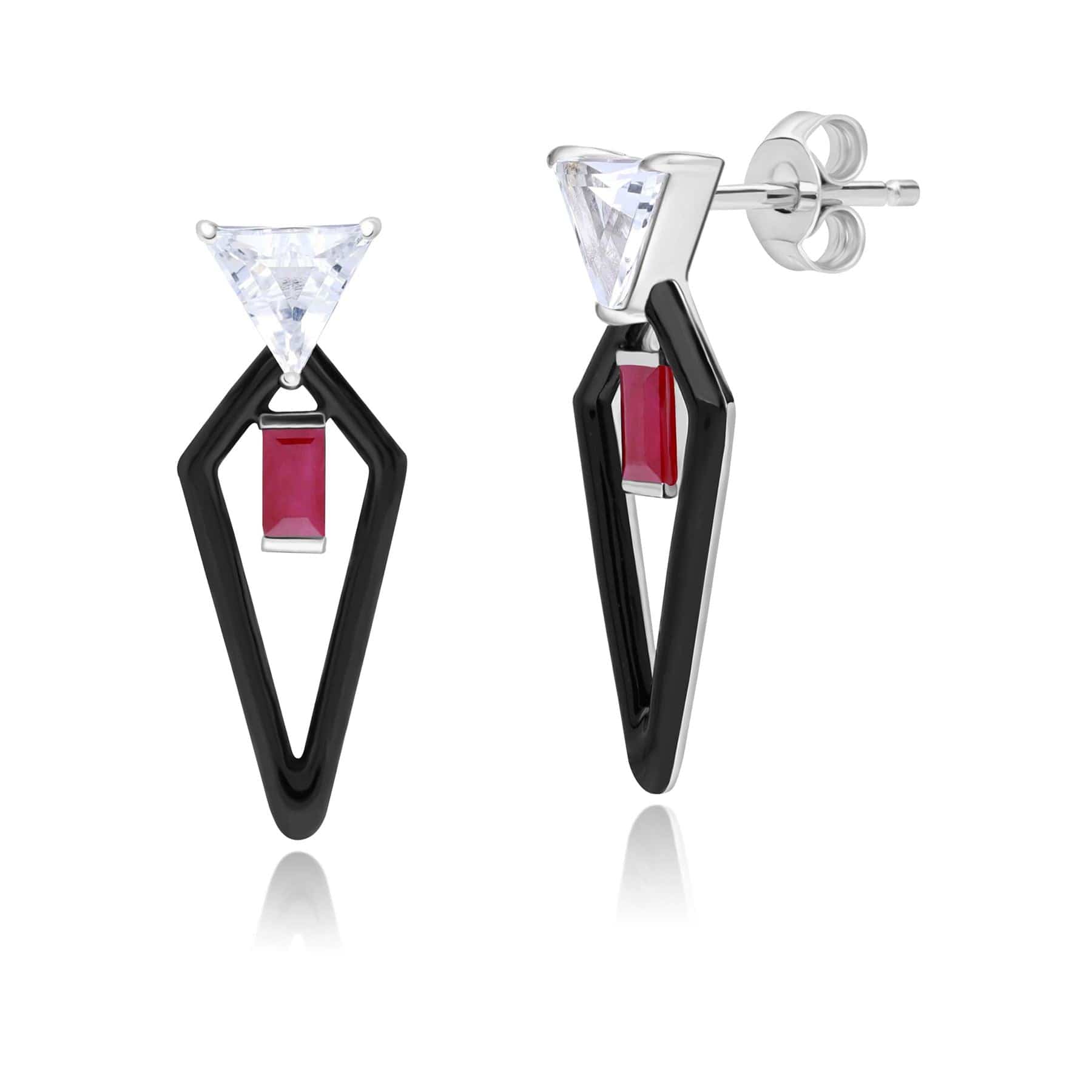 Grand Deco Teeth, Topaz & Ruby Drop Earrings in 9ct White Gold