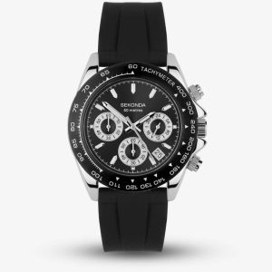 Sekonda Circuit Chronograph Black Rubber Strap Watch 30199