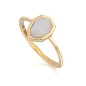 Abnormal B Gem Rainbow Moonstone Ring in Gold Plated Silver
