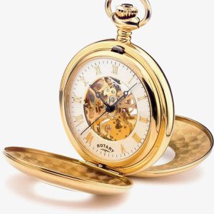 Rotary Mens Gold Plated Double Half Hunter Pocket Watch MP00713-01