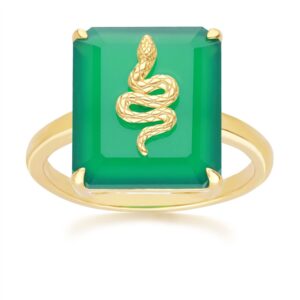 Grand Deco Inexperienced Chalcedony Snake Ring in Gold Plated Sterling Silver