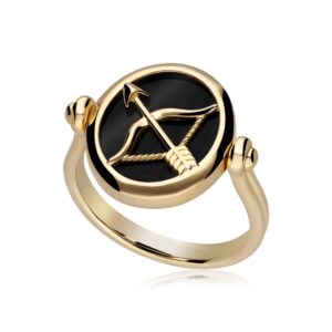 Zodiac Black Onyx Sagittarius Turn Ring in 18ct Gold Plated Silver