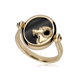 Zodiac Black Onyx Aries Turn Ring in 18ct Gold Plated Silver
